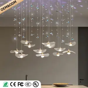 Dining Room Chandeliers Modern Villa Dining Table Bar Counter Kitchen Ceiling Lamp Double Color Lotus Leaf Glass Art Hanging Lam