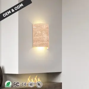 Creative Curved Travertine Wall Lamp Remote Control Dimmable Modern Wall Sconce for Bedroom Living Room Hotel Stairs Corridor
