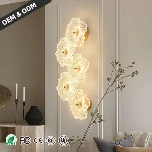 French Luxury Flower Glass LED Wall Light European Design for Bedroom Living Room Background Decoration Bedside Cafe Wall Light