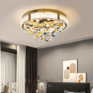 Designer LED Lighting Round Ceiling Chandelier Crystal Ceiling Lamp Modern Minimalist Villa Living Room Ceiling Lamp