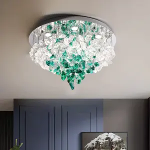Modern Living Room LED Color Crystal Hanging Chandelier Luxury Large Green Crystal Stone Chandelier Loft Bedroom Ceiling Light
