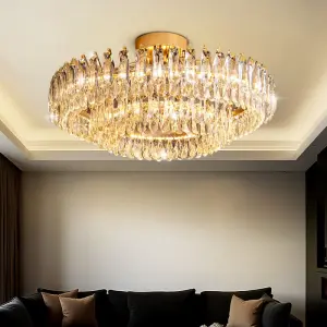 Nordic Luxury Crystal Ceiling Lamp Villa Large Hall Living Room Dining Room Ceiling Light Interior Home Decor Fixture