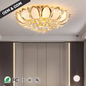 Modern Style Luxury Iron Crystal Nordic Ceiling Light with LED Gold Finish Middle Size for Living Room Villa Hotel Use