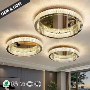 Round Crystal Ceiling Lamp Modern High-end Luxury Villa Living Room LED Interior Decoration Ceiling Lamp