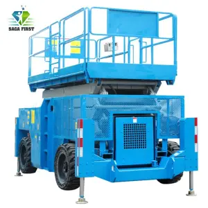 4~16m SAGA FIRST All Rough Terrain 4Wx4S Wheels Steering Diesel Kubota Engine Aerial Crawler Scissor Lift Platform for Sale