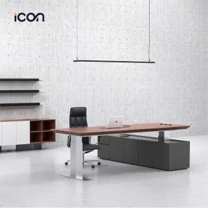 Smart Office Manager Boss Ceo Table Electric Height Adjustable L Shaped Executive Sit Stand Desk Stainless Steel Leg