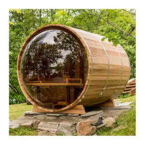Outdoor Panoramic 6 Person Red Cedar Wooden Barrel Sauna Room