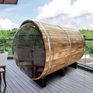 Pure Canadian Red Cedar Outdoor Wooden Traditional Steam Panoramic Barrel Sauna Room