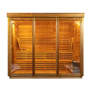 Large Wooden Sauna Room Red Cedar Wood Traditional Steam Sauna