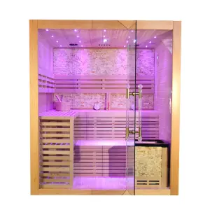 Luxury 4 Person Finnish Indoor Sauan Room Wooden Dry Wet Steam Traditional Sauna