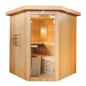 Corner Design Canadian Hemlock Indoor 4 Person Wooden Traditional Steam Sauna Room