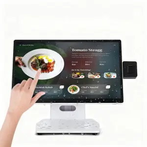 Fanless Ultra Slim Folding WIFI 6 Full HD 15.6inch White Modular Design Touchscreen F&B Fingerprint Windows All-in-One POS