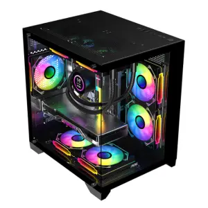 AOC Black Gaming Computer Case Sea View Room Case Double-Sided Glass/Support MATX Motherboard/240 Water Cooling/7 Fan Positions