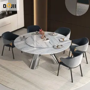 Light British Style Family Dining Table and Chair Rotating Table Multi-Person Dining Desk Table Chair for Villa Living Room