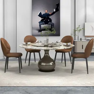 Dinette Sets Teardrop Shaped Grey Steel Pedestal Base Small Round Dining Table Set Including Lazy Susan