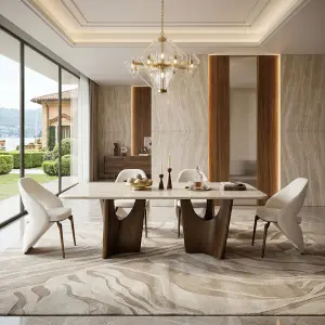 China Foshan Dining Room Furniture Table Set 6 8 Seater Luxury Modern Marble Stainless Steel High End Dining Table Chair