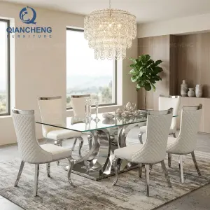 Wholesale Modern Stainless Steel Gold Frame Dining Table Set, Custom Table Manufacturer for US & Africa Showrooms