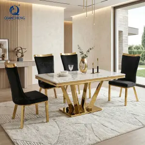 Modern Small Rectangle Metal Frame Stainless Steel Wedding Dining Table with Marble Top Home Furniture Catalogs From Foshan