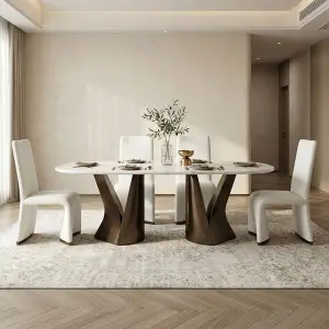 High End Stainless Steel Metal Base Marble Top Italian European Luxury Dining Table and Chair a Set 6-seater Supplier