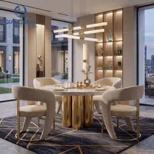 Italian Luxury Round Marble Restaurant Table Modern Gold Pedestal Column Base Bespoke Dining Table for Villa Wedding Furniture