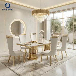 OEM China Furniture Creative Luxury Large Marble Dining Dining Table Sets With Stainless Steel Base