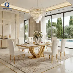 Rectangle White Marble Top Dining Table Set 8 Seaters Furniture