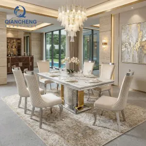 QIANCHENG Foshan Factory Nordic Modern 4 6 8 12 Seat Marble Stone Dinning Eettafel Esstisch Luxury Dining Table Furniture