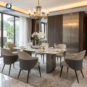 Artificial White Marble Laminate Ss Furniture 6 Seater Long Dyning Room Furniture Set Modern Dining Table
