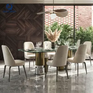High End Dining Table Set Modern Minimalist Pure Natural Marble Stainless Steel Dining Table Furniture Manufacturers in Foshan