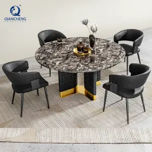 Luxury Modern Marble Large Round Dining Table Chair Set 4 6 8 Seater Commercial Hotel Restaurant Metal Furniture Kitchen Designs