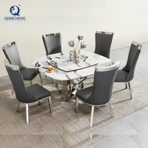 Custom Modern Dining Room Furniture Square Shape Rotary Marble Top Dining Table Set With Lazy Susan for Home and Restaurant