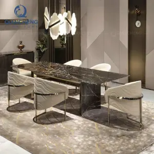 Stainless Steel Marble Dining Table Luxury Italian Dining Table Set 6/8/10/12 Chairs Large Dining Table Set