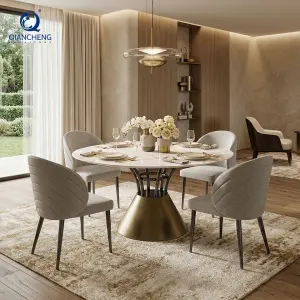 Guangzhou Foshan Furniture Market Luxury Restaurant Round Sintered Stone Dining Table Set with 4 Chair for Hotel Apartment Villa