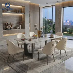 Luxury New Design Marble Dining+Table Set for 6 Person Foshan Factory Modern Rectangular Kitchen Dinning Table With Chairs