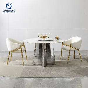 New Arrival Circle Dining Room Table Mid Century 10 Seat Round Marble Restaurant Dining Table Set With Lazy Susan Turntable