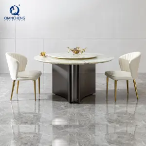 Rotating Dining Room Table Ss Metal Furniture Factory Price Luxury Customized Lazy Susan Turntable Marble Restaurant Table Set