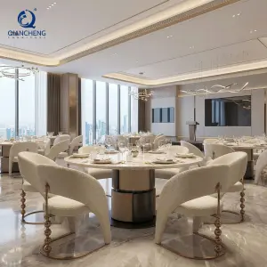 Italian High-end Luxury Natural Marble Dining Table Set 6 Chairs China Foshan Factory Designer Fashion Hotel Restaurant Table