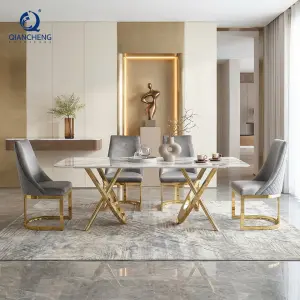 QIANCHENG Minimalist Complete Marble Dinning Set 200cm Luxury Esstisch China Manufacturer Dinning Table