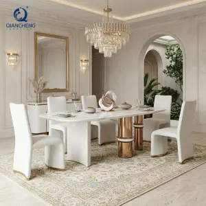 Foshan Shunde Furniture Company Modern Luxury Italian Marble Dining Table with High-End Chair Plating Stainless Steel Frame