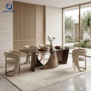 High Quality Modern Stainless Steel Legs Rectangular Tempered Glass Top Dining Table for Restaurant Hotel Home Furniture
