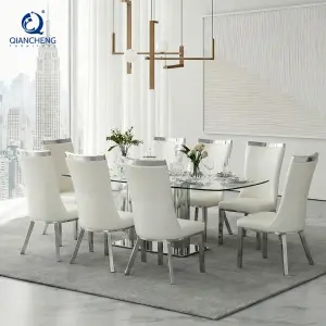 Latest Fashion Design 8 Seater Dining Table and Chair Set High-End Villa Large Marble Glass Dining Table for Dubai Arabia