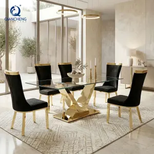New Arrival Luxury Rectangular Dining Table With Tempered Glass Top Table and Chairs Set for Home Kitchen or Restaurant