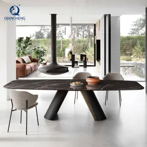 QIANCHENG Hot Style Luxury Home Furniture Supplier Marble Rectangular Dining Table Set Modern Esstisch Black and Gold Dinner Set