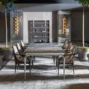 Luxury Dinning Room Furniture Italian Large Marble Artificial Dining Table Set