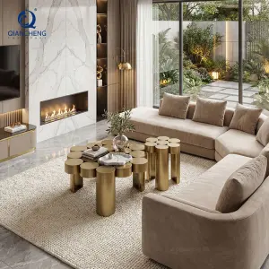 Wholesale Luxury Simple Stainless Steel Unique Design Center Coffee Table with Welded by Metal Cylinders for Villa Hotel Decor