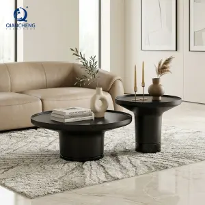 Chinese Manufacturer Factory Price Wholesale Furniture Living Room 2 in 1 Round Black Metal Coffee Corner Sofa Tea Table Set