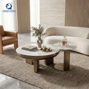 New Designed Rock Plate Ceramic Top Luxury Round Nesting Coffee Table Set With Metal Frame End Table for Living Room Furniture