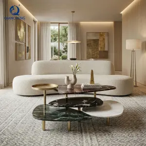 Personalized Luxury Living Room Coffee Table Modern Stainless Steel Marble Combination Sofa Table for Home Hotel Villa Furniture