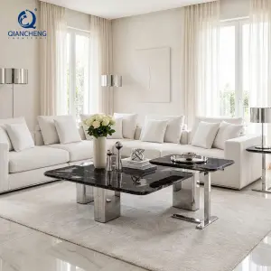 Exclusive Dubai Design Center Coffee Table Handcrafted Silver Steel Base for Custom Luxury Home & Hotel Furniture Collections