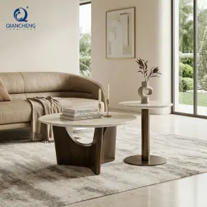 Factory Direct Wholesale Modern Marble Top Coffee Table Stainless Steel Base Round Center Table for Hotel Lobby Living Furniture
